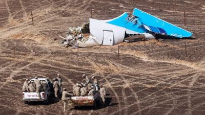 TOPSHOTS A handout picture taken on November 1, 2015 and released on November 3, 2015 by Russia's Emergency Ministry shows the wreckage of a A321 Russian airliner in Wadi al-Zolomat, a mountainous area of Egypt's Sinai Peninsula. Russian airline Kogalymavia's flight 9268 crashed en route from Sharm el-Sheikh to Saint Petersburg on October 31, killing all 224 people on board, the vast majority of them Russian tourists. AFP PHOTO / RUSSIA'S EMERGENCY MINISTRY / MAXIM GRIGORYEV *RESTRICTED TO EDITORIAL USE - MANDATORY CREDIT "AFP PHOTO / RUSSIA'S EMERGENCY MINISTRY / MAXIM GRIGORYEV" - NO MARKETING NO ADVERTISING CAMPAIGNS - DISTRIBUTED AS A SERVICE TO CLIENTS *