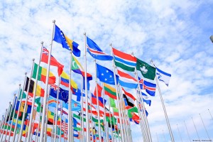 The national flags is flying around the world