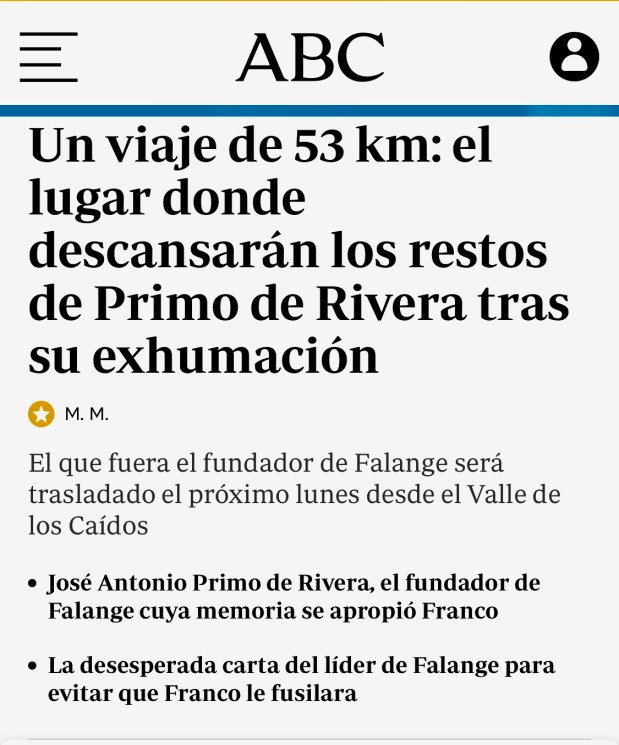 TITULAR DEL DIARIO ABC: LA DESESPERADA CARTA DEL LÍDER DE FALANGE PARA EVITAR QUE FRANCO LE FUSILARA Rafael Dávila Álvarez. General de División&nbsp;(R.)